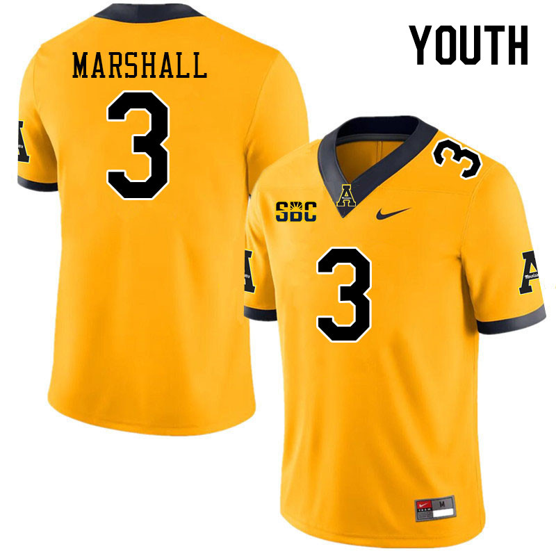 Youth #3 Ahmani Marshall Appalachian State Mountaineers College Football Jerseys Stitched Sale-Gold